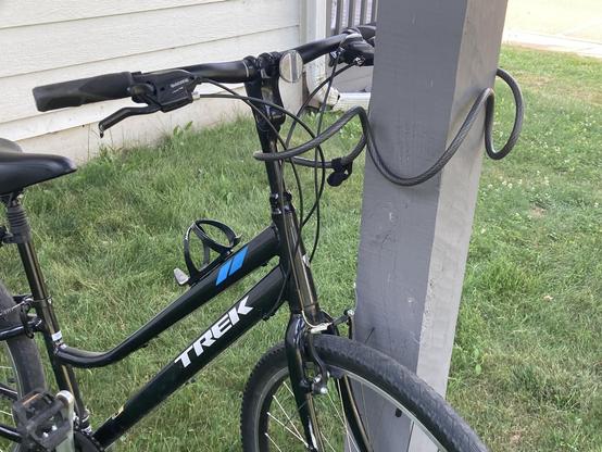A Trek bike just barely locked up.
