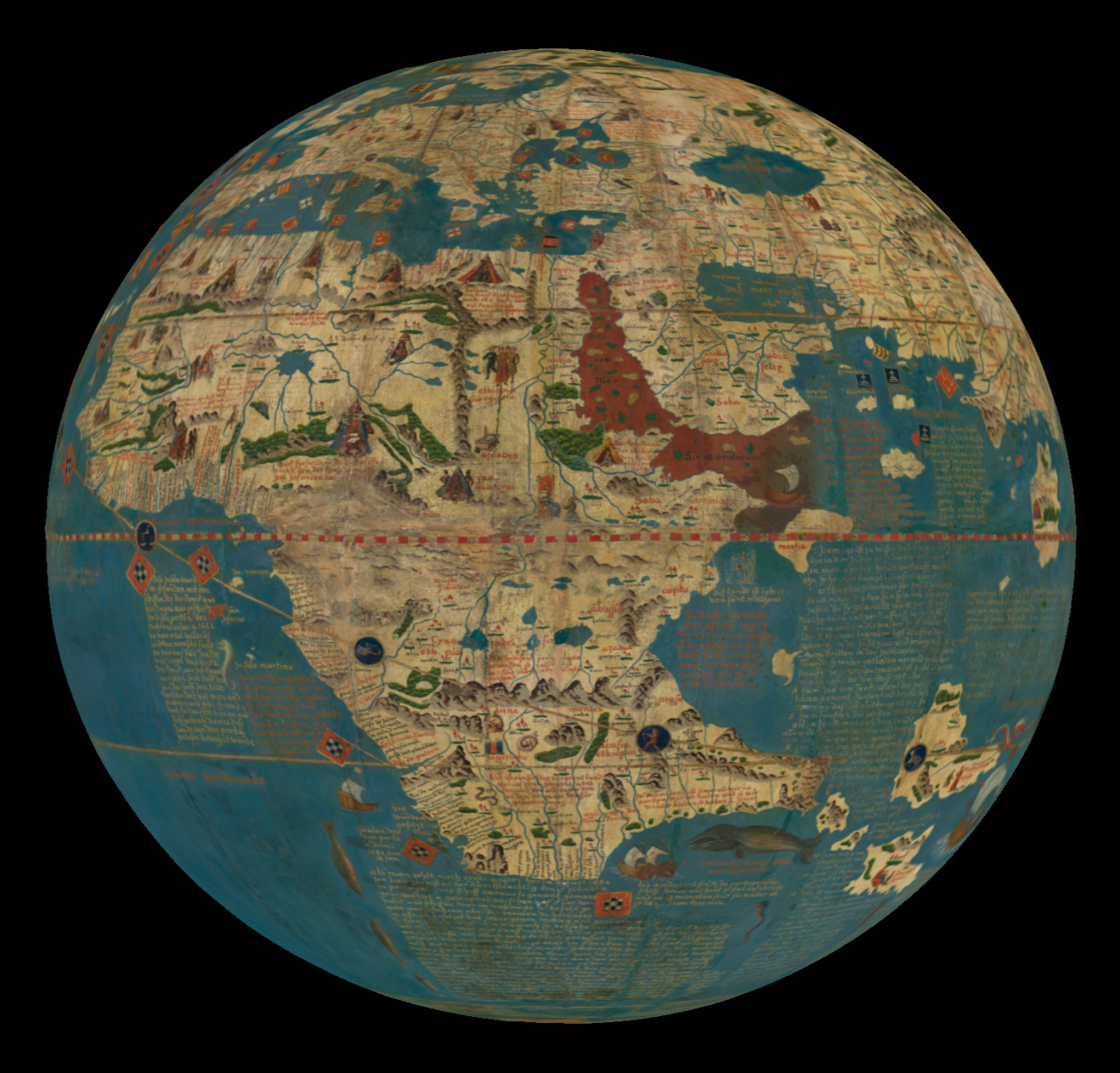 Google Earth AD1492. Globe of Martin Behaim, Nuremberg 1492. Paris, BnF, GE A-276.
#medieval #MedievalArt
