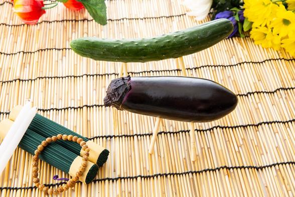 A 'cucumber horse' and 'eggplant ox'. 

Image thanks - https://ameblo.jp/aoba-tokosya/