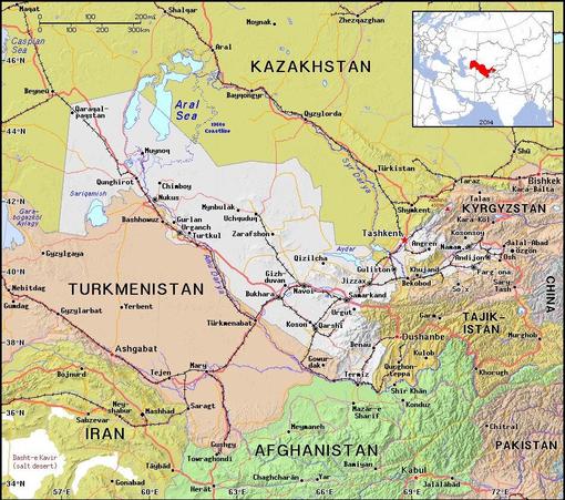 A map showing the location of Uzbekistan
Credit https://ian.macky.net/pat/