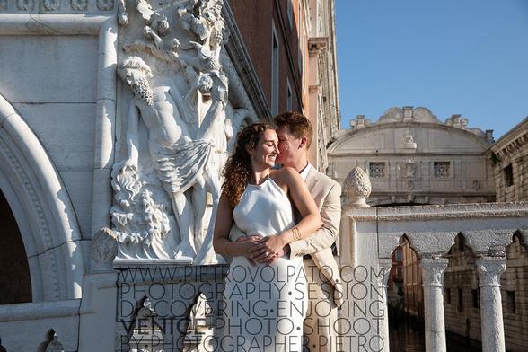 Basking in the sun, cuddled up with your loved one. It's early morning and almost no one is around in Venice.
