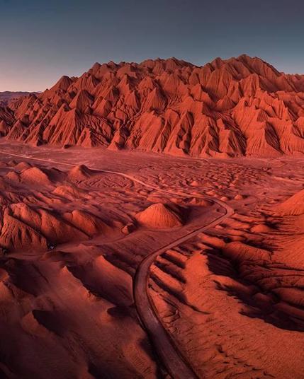 Salta desert bathed in red light.