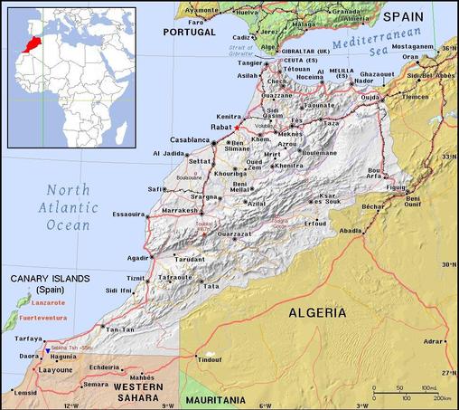 A map showing the location of Morocco
Credit https://ian.macky.net/pat/