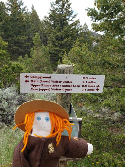 Ranger Sarah indicates the way to go as hikes the last section of the Greer Gulch Loop Trail.
— at Lewis & Clark Caverns State Park.