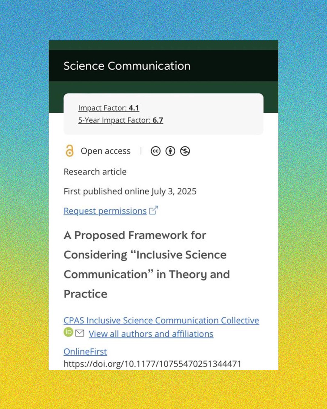 A proposed framework for considering “Inclusive Science Communication” in theory and practice