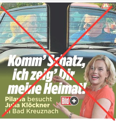 Komm' Schatz, ich zeige Dir meine Heimat.
Pilawa besucht Julia Klöckner
in Bad Kreuznach.

Bildzeitung