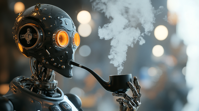 This is not a robot smoking a pipe.