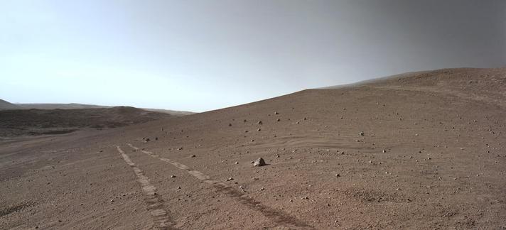 Mars Perseverance Sol 1595: Left/Right Navigation Cameras ( #Navcam ) / enhanced mosaic panorama. 
NASA's Mars Perseverance rover acquired this image using its onboard Left Navigation Camera (Navcam). The camera is located high on the rover's mast and aids in driving. 

15, 2025 (Sol 1595), 16:29:55

source images: 
Mars_Perseverance_NRF_1595_0808550585_112ECM_N0782152NCAM14595_01_195J/_04_195J

Image Credit: NASA/JPL-Caltech/Jackie Branc