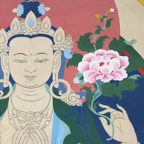 Detail of #chenrezig, #Buddha of #compassion, #Tibetan #thangka.
#BuddhistArt #Buddhism