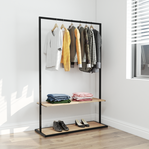 Вешалка в стиле лофт подробнее тут https://art-puf.com.ua/shop/3661/desc/chernaja-veshalka-napolnaja-dlja-magazina-s-polkami-obuvju 

#вешалка