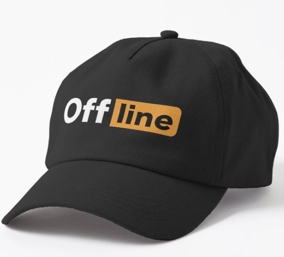 A black baseball cap with the Offline wording on it.
