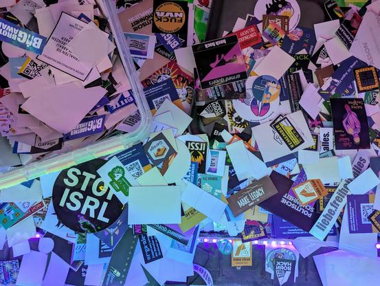 Very messy sticker exchange at congress.