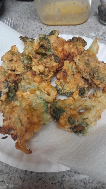 Plate with breaded fried broccoli