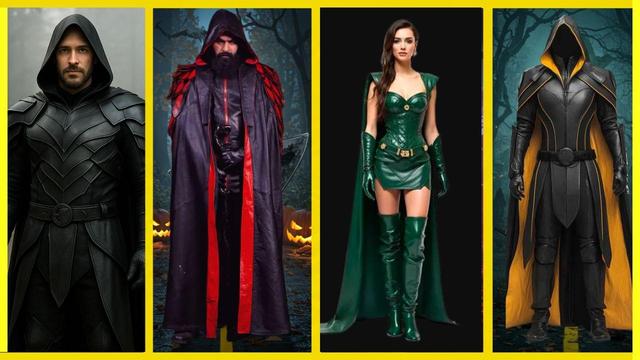 A collection of unique, custom-designed Halloween costumes showcasing creativity, bold details, and perfect fits. Each costume highlights different styles—from spooky gothic leather outfits with dramatic textures and masks, to elegant fantasy-inspired looks with flowing fabrics, dark wings, and intricate stitching. Some costumes feature classic Halloween icons like vampires, witches, and skeletons, reimagined with a modern twist, while others lean into pop culture and cosplay-inspired designs. Accessories such as detailed belts, gloves, hats, and props add authenticity and flair. The overall theme emphasizes individuality and self-expression, encouraging people to move beyond generic store-bought costumes and embrace one-of-a-kind creations tailored to their personality and vision. A celebration of Halloween’s spirit of transformation, artistry, and fun. - Creed Leather