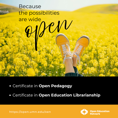 A wide open field of yellow flowers stretches to the horizon. In the foreground, a pair of yellow sneakers are visible as someone puts their feet up to enjoy the view. The headline above reads: Because the possibilities are wide open.