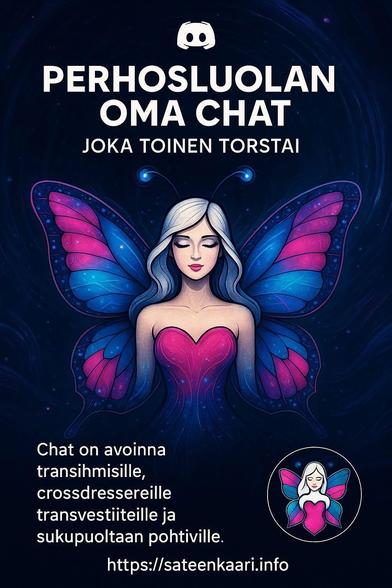 Kesä loppuu, mutta Perhosluola avaa ovensa 🦋✨
Joka toinen torstai alkaen 28.8. klo 19 anonyymisti chatissä – paikka, jossa sanat saavat korkkarit ja ajatukset huulikiillon. Seuraa tai osallistu, olet tervetullut juuri sellaisena kuin olet 💋👉🌈 sateenkaari.info