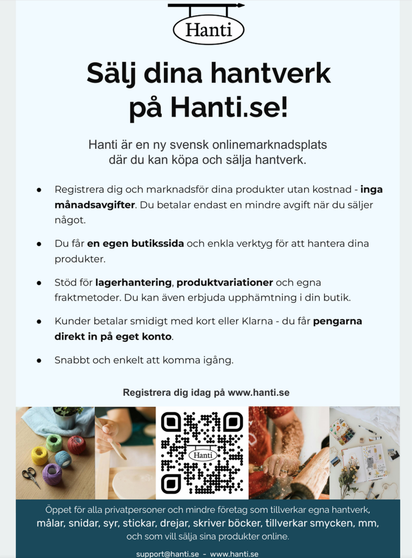 Informationsblad över fördelarna med att sälja hantverk på hanti.se