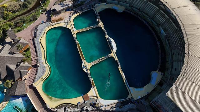Une vue aérienne du Marineland d'Antibes prise le 15 février 2025.