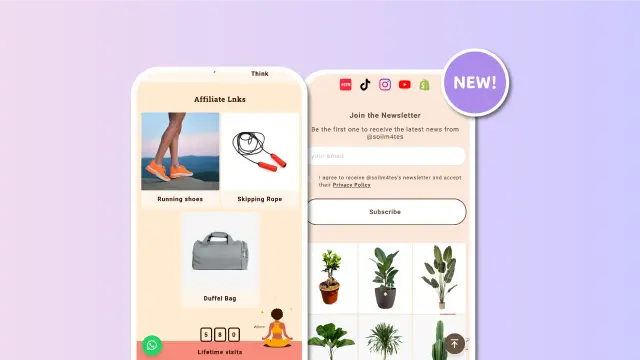 Screenshots from Lnk.Bio showing the floating button