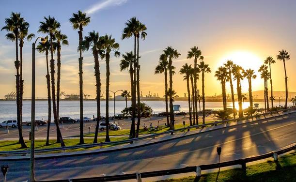 California sunset in the coast of Long Beach.