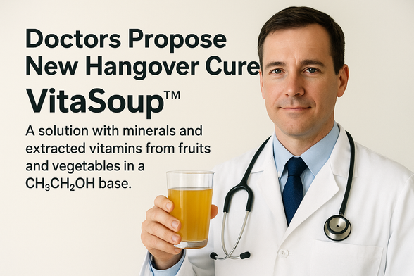 Doctor holding fruit and alcohol drink comedy