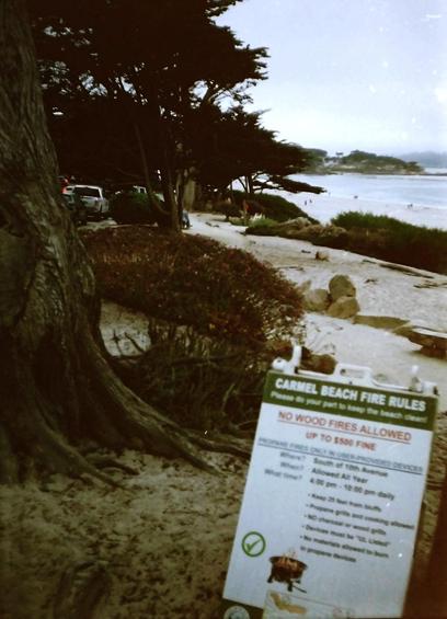 Carmel beach sign about open fire