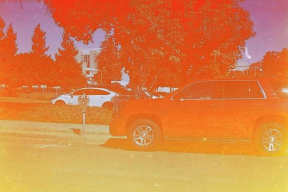Red car with red light leaks