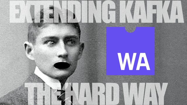 Franz Kafka looking surprised at the Wasm logo