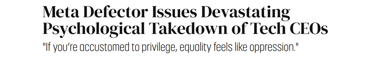 Meta Defector Issues Devastating
Psychological Takedown of Tech CEOs
"If you're accustomed to privilege, equality feels like oppression."
