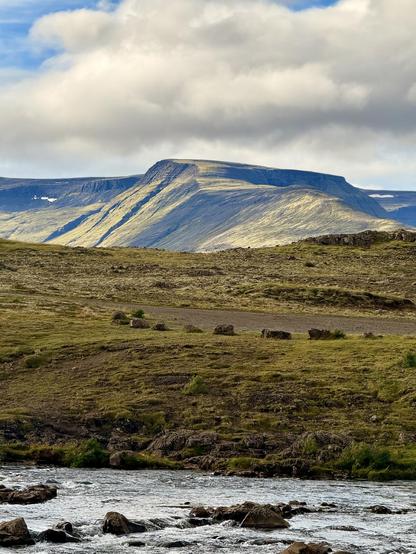 More dramatic Icelandic countryside with a mountain bathed in light