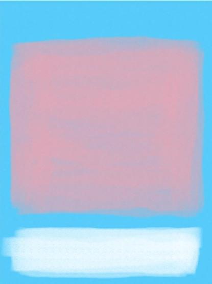 Ilustración de campos de color con el fondo azul claro, un rectángulo rosa claro ocupando la mitad de la imagen y un rectángulo alargado blanco ocupando la parte inferior de la imagen.