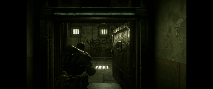 A 16:9 reference screenshot of the first gameplay scene of Gears of War: Reloaded.