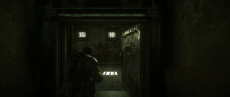 A 21:9 screenshot of the first gameplay scene of Gears of War: Ultimate Edition.