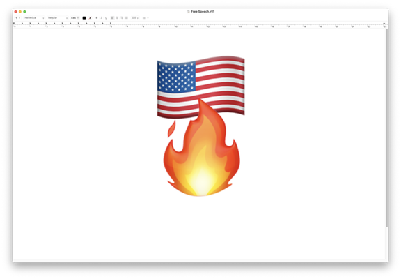 Two Emojis in an RTF document. One is the US Flag and below it is a flame.