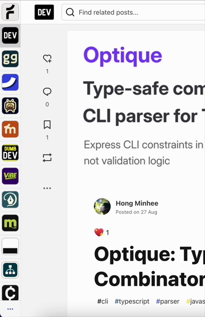 Forem's site with logos on the left side of the page. Hovering over every logo shows a popover with more info about its "subforem" and a "Follow" button.