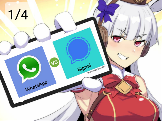 Gold ship holding whatsapp vs Signal sign 1/4