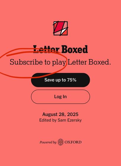 Screenshot showing that the New York Times letterboxed puzzle is no longer free (it used to be for today’s puzzle)