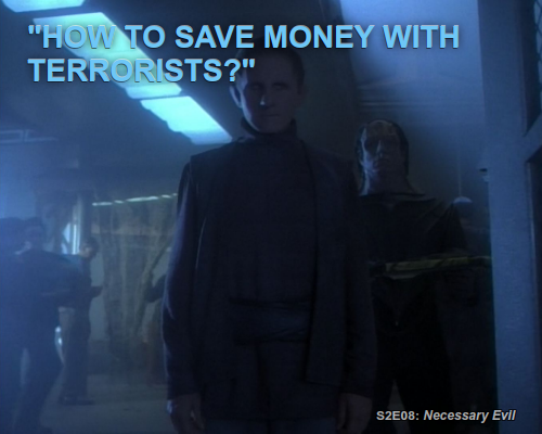 Episode title card for S2E08: "Necessary Evil" - How To Save Money with terrorists?