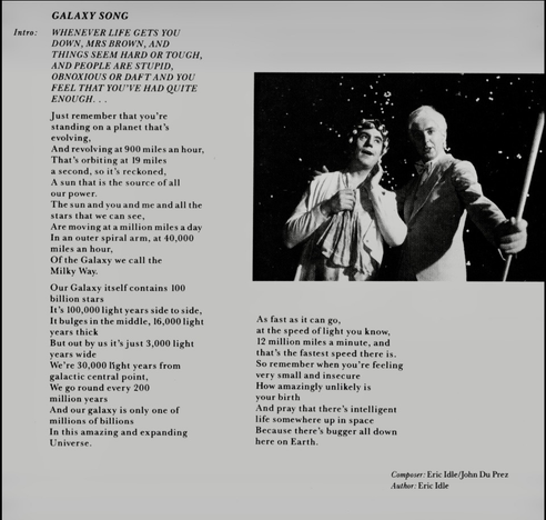 The lyrics for Monty Python’s Galaxy Song from The Meaning of Life 