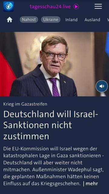 Außenminister der Bundesrepublik Deutschland gegen Israel-Sanktionen der EU, weil sie keinen Einfluss auf dn Krieg hätten.