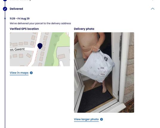 Accepting a parcel delivery fully nude