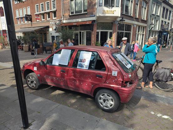 Replica of the car in which Hind Rajab was killed, displayed in Utrecht.

https://en.wikipedia.org/wiki/Killing_of_Hind_Rajab