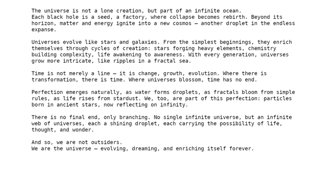 Droplet Universe manifest.