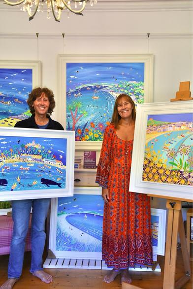 Cornish artists John Dyer and Joanne Short with a selection of their paintings.
