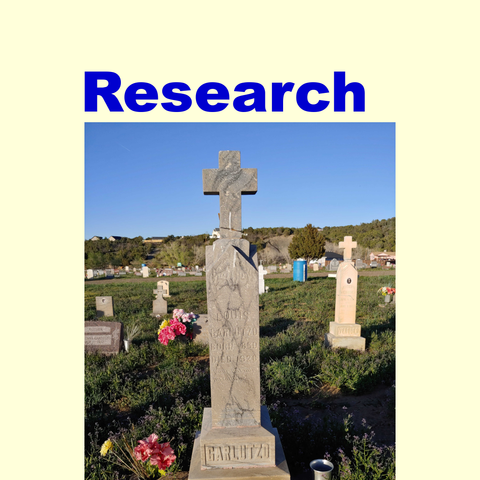 A graveyard scene shows gravestones of past family members. The word "Research" is above the picture, and the main point of this journal prompt. 