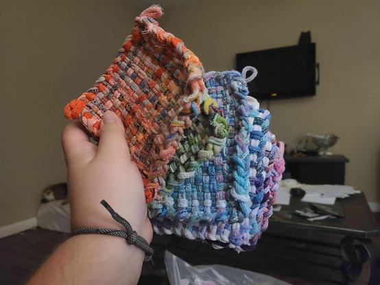 multiple different colored cotten suares made on a loom