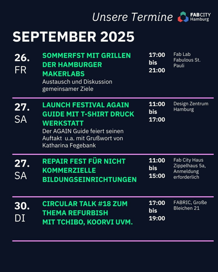 Übersicht September Termine für Fab City Hamburg