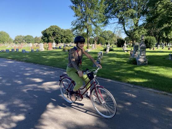 A person riding a bike.