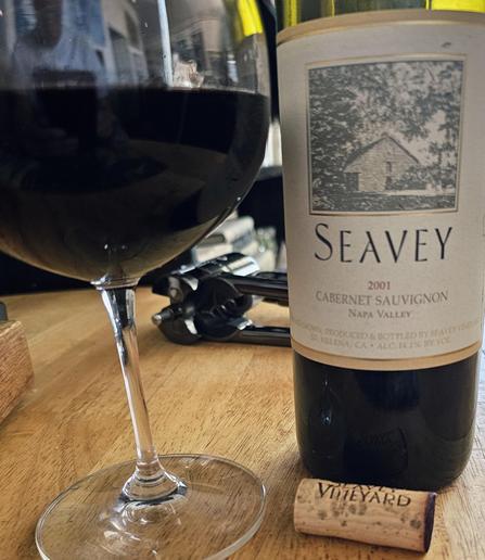 2001 Seavey Cabernet Sauvignon from Napa Valley, bottle, cork, glass