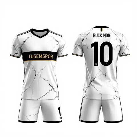 Beyaz zemin üzerine siyah mermer damar efektli dijital futbol forması (TS-0060)